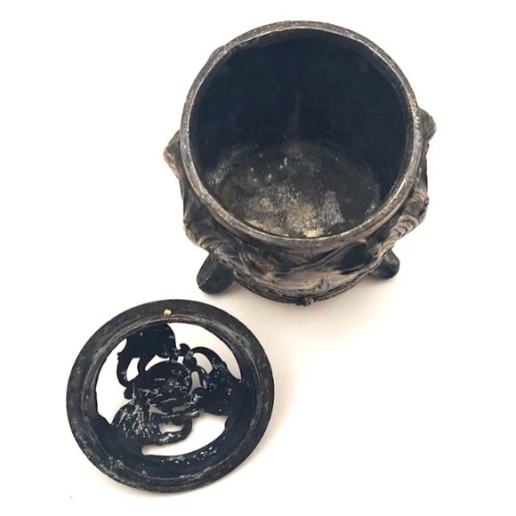 Vintage Pewter Pastoral Trinket Dish 3 Legs w/ Lid Jewelry - Picture 6 of 11